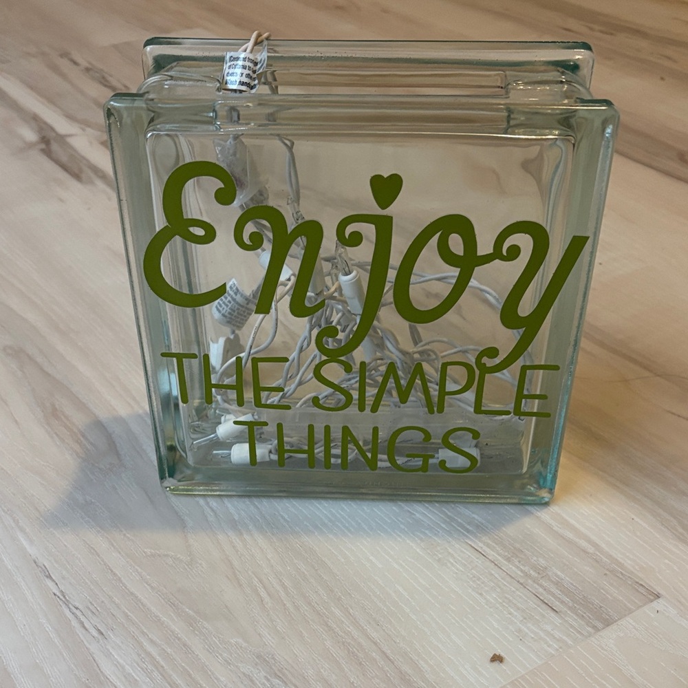 Decorative Glass Block with Green Text